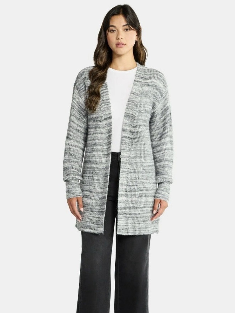 Time and Tru Grey Space Dye TT Super Soft Open Front Knit Cardigan M NWT